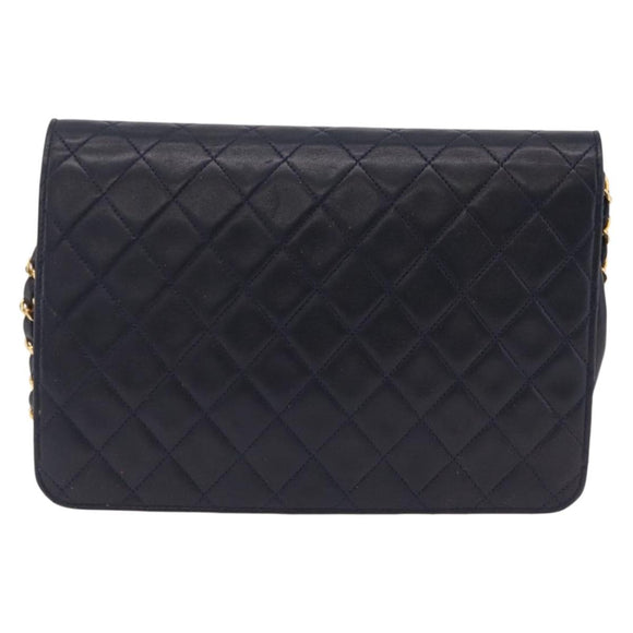 CHANEL Matelasse Chain Shoulder Bag Lamb Skin Black Gold CC Auth 180868