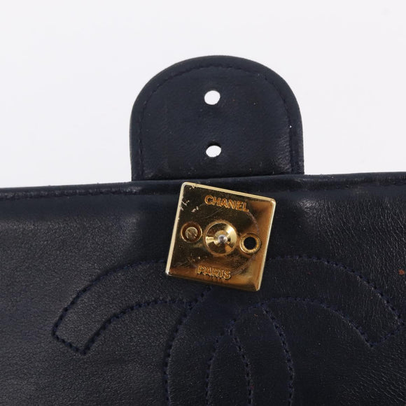CHANEL Matelasse Chain Shoulder Bag Lamb Skin Black Gold CC Auth 180868