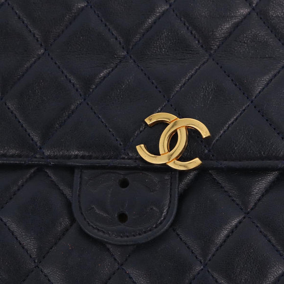 CHANEL Matelasse Chain Shoulder Bag Lamb Skin Black Gold CC Auth 180868