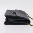 CHANEL Matelasse Chain Shoulder Bag Lamb Skin Black Gold CC Auth 180868-5