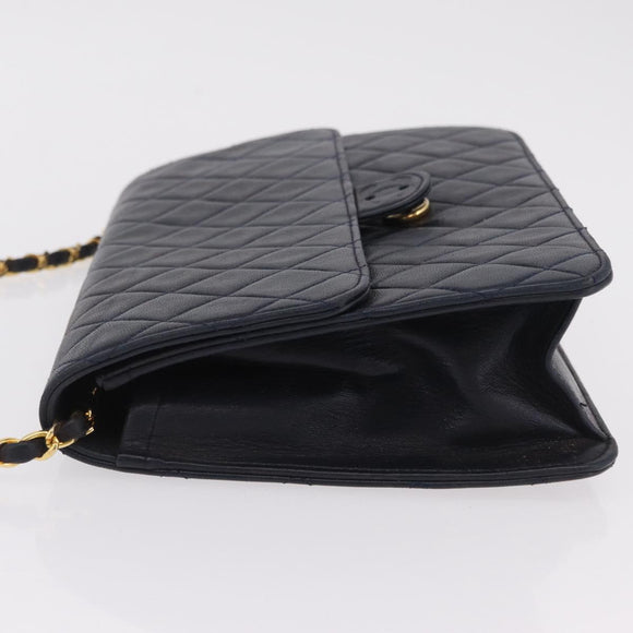 CHANEL Matelasse Chain Shoulder Bag Lamb Skin Black Gold CC Auth 180868