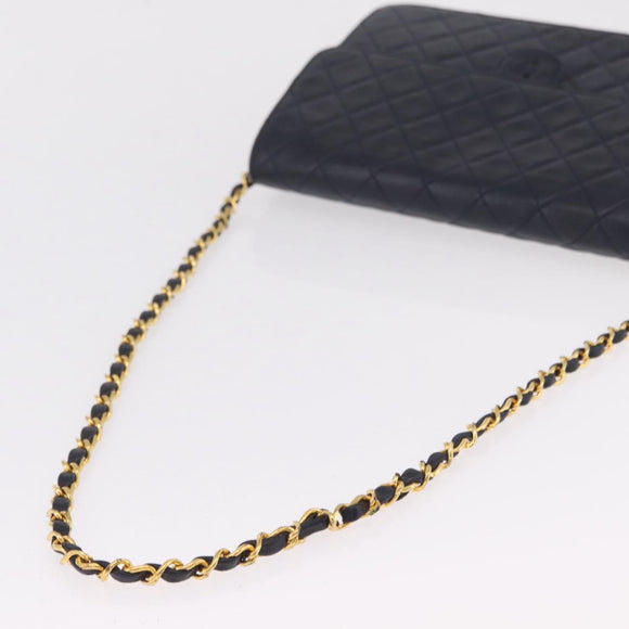 CHANEL Matelasse Chain Shoulder Bag Lamb Skin Black Gold CC Auth 180868