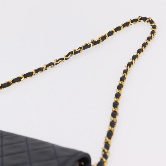 CHANEL Matelasse Chain Shoulder Bag Lamb Skin Black Gold CC Auth 180868
