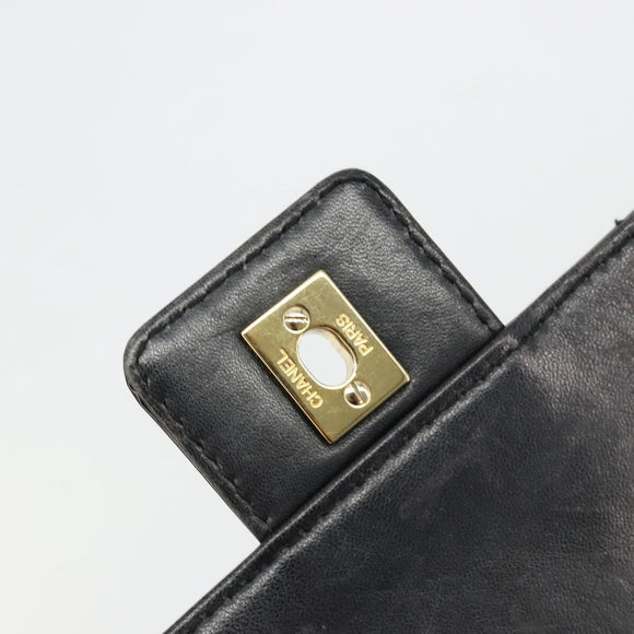 CHANEL Choco Bar Chain Shoulder Bag patent Black Gold CC Auth 180869SAV