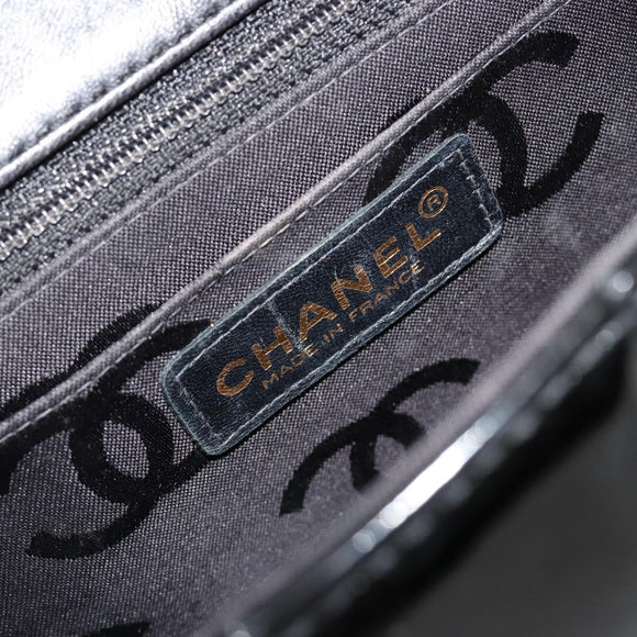 CHANEL Choco Bar Chain Shoulder Bag patent Black Gold CC Auth 180869SAV