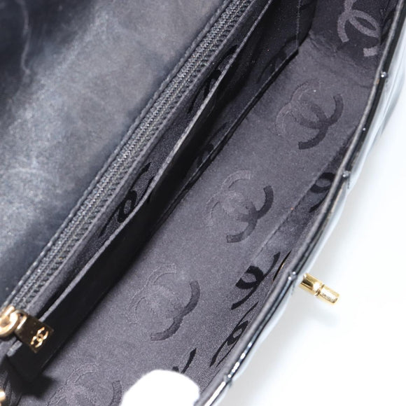 CHANEL Choco Bar Chain Shoulder Bag patent Black Gold CC Auth 180869SAV