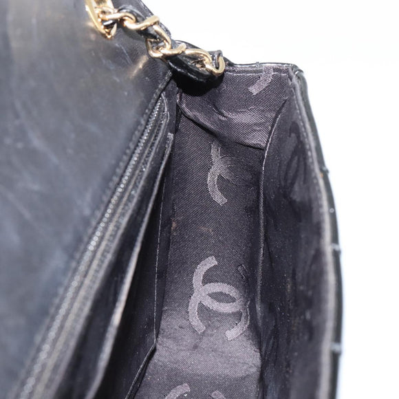 CHANEL Choco Bar Chain Shoulder Bag patent Black Gold CC Auth 180869SAV
