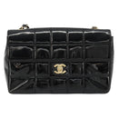 CHANEL Choco Bar Chain Shoulder Bag patent Black Gold CC Auth 180869SAV-13