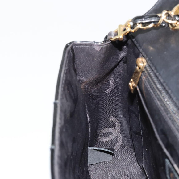 CHANEL Choco Bar Chain Shoulder Bag patent Black Gold CC Auth 180869SAV
