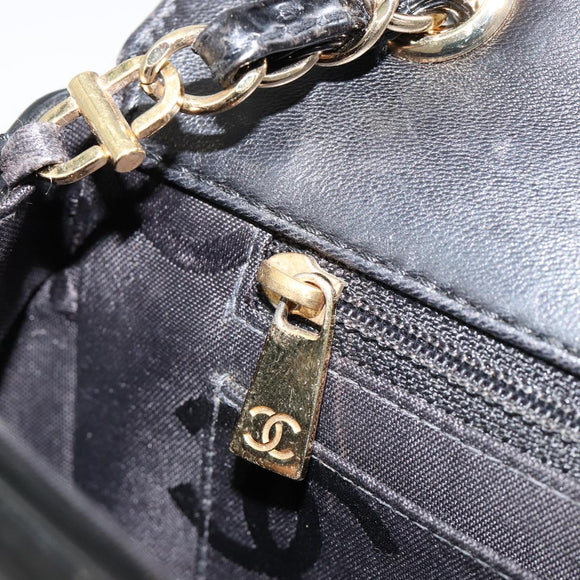CHANEL Choco Bar Chain Shoulder Bag patent Black Gold CC Auth 180869SAV