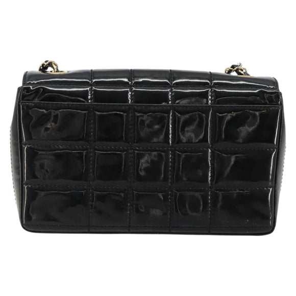 CHANEL Choco Bar Chain Shoulder Bag patent Black Gold CC Auth 180869SAV