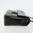CHANEL Choco Bar Chain Shoulder Bag patent Black Gold CC Auth 180869SAV-3