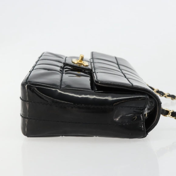 CHANEL Choco Bar Chain Shoulder Bag patent Black Gold CC Auth 180869SAV