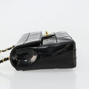 CHANEL Choco Bar Chain Shoulder Bag patent Black Gold CC Auth 180869SAV-4
