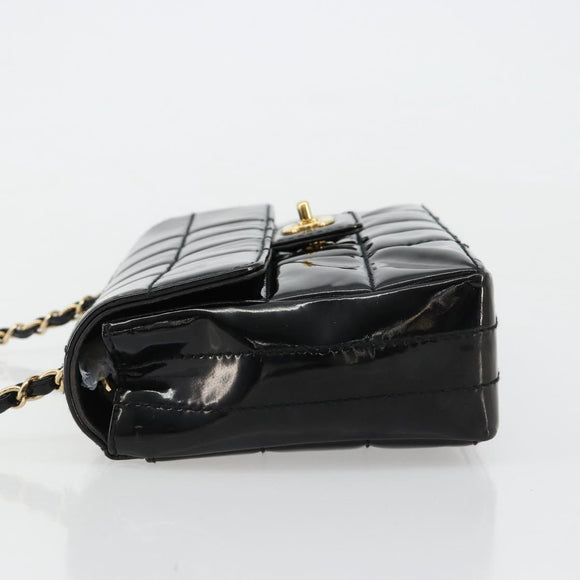 CHANEL Choco Bar Chain Shoulder Bag patent Black Gold CC Auth 180869SAV