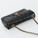 CHANEL Choco Bar Chain Shoulder Bag patent Black Gold CC Auth 180869SAV-6