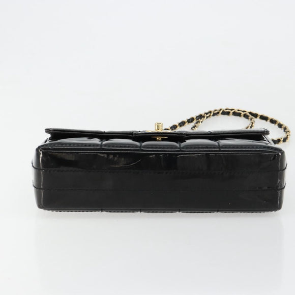 CHANEL Choco Bar Chain Shoulder Bag patent Black Gold CC Auth 180869SAV
