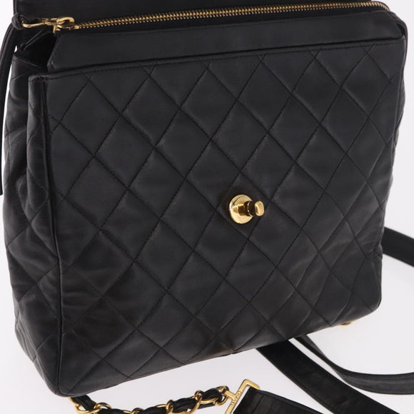 CHANEL Matelasse Ketting Rugzak Lamsleer Goud Zwart CC Auth 180873SAV
