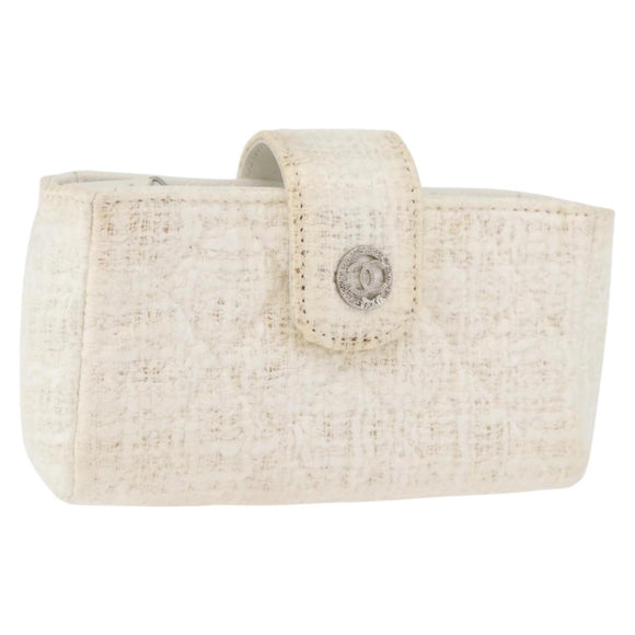 CHANEL Matelasse Pouch Coated Canvas White Silver CC Auth 180887A