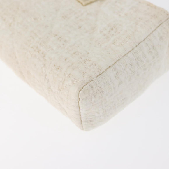CHANEL Matelasse Pouch Coated Canvas White Silver CC Auth 180887A