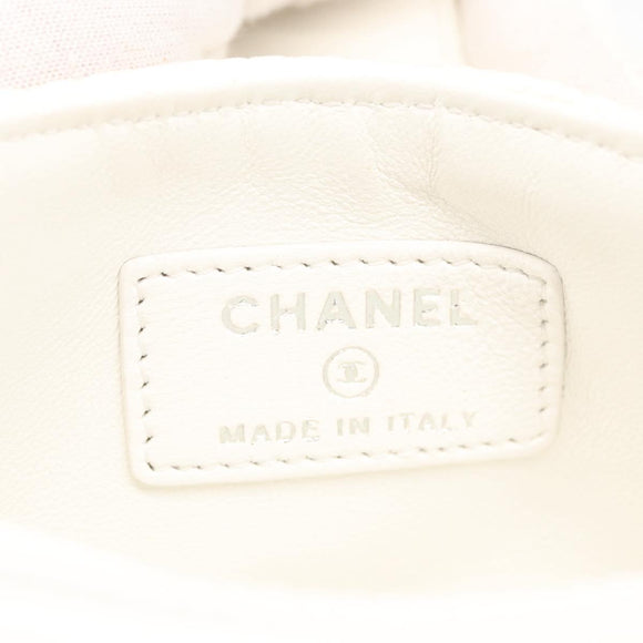 CHANEL Matelasse Pouch Coated Canvas White Silver CC Auth 180887A