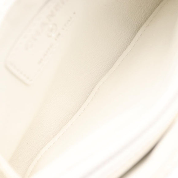CHANEL Matelasse Pouch Coated Canvas White Silver CC Auth 180887A