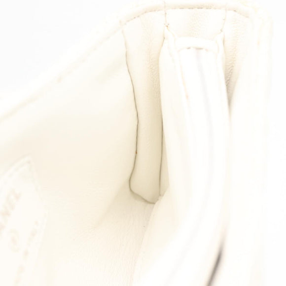 CHANEL Matelasse Pouch Coated Canvas White Silver CC Auth 180887A