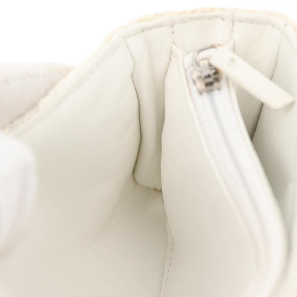 CHANEL Matelasse Pouch Coated Canvas White Silver CC Auth 180887A