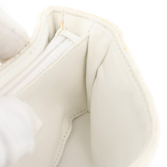 CHANEL Matelasse Pouch Coated Canvas White Silver CC Auth 180887A