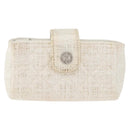 CHANEL Matelasse Pouch Coated Canvas White Silver CC Auth 180887A-2