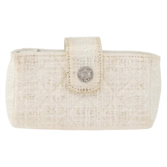 CHANEL Matelasse Pouch Coated Canvas White Silver CC Auth 180887A