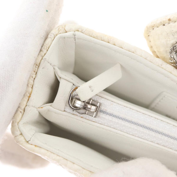 CHANEL Matelasse Pouch Coated Canvas White Silver CC Auth 180887A