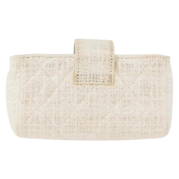CHANEL Matelasse Pouch Coated Canvas White Silver CC Auth 180887A