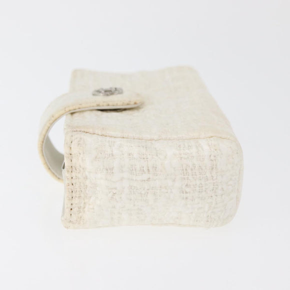 CHANEL Matelasse Pouch Coated Canvas White Silver CC Auth 180887A