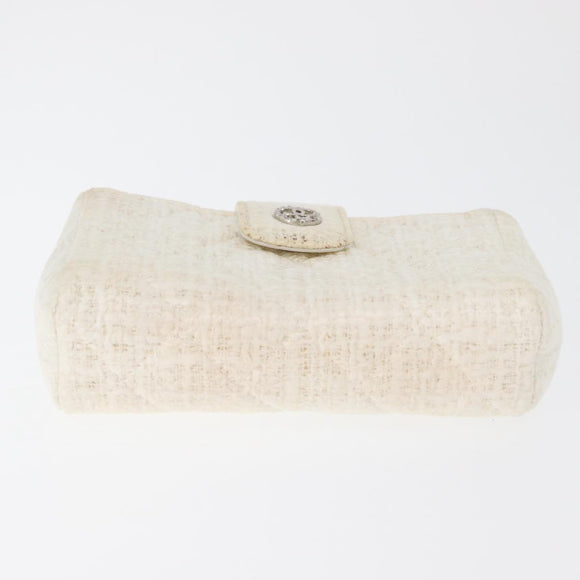 CHANEL Matelasse Pouch Coated Canvas White Silver CC Auth 180887A