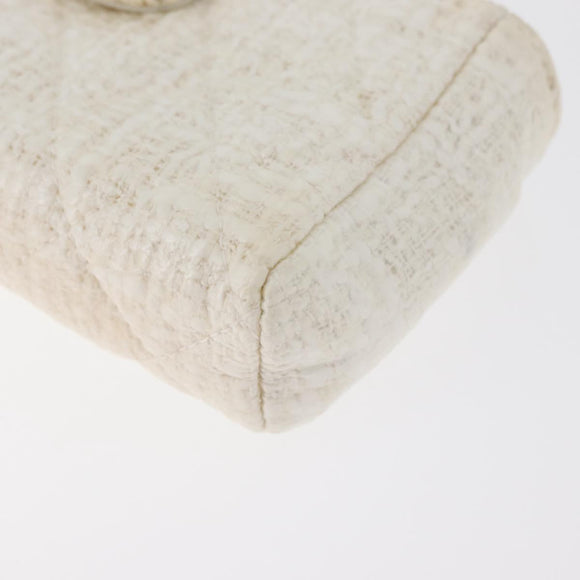 CHANEL Matelasse Pouch Coated Canvas White Silver CC Auth 180887A