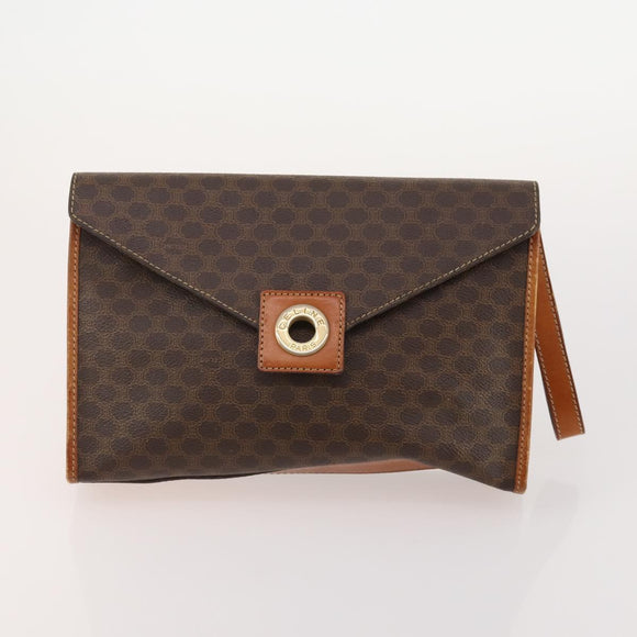 CELINE Macadam Canvas Clutch Bag PVC Leather 5 Set Brown Beige Auth 180889