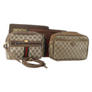 GUCCI GG Supreme Web Sherry Line Clutch Bag PVC 4 Set Beige Gold Auth 180890-1