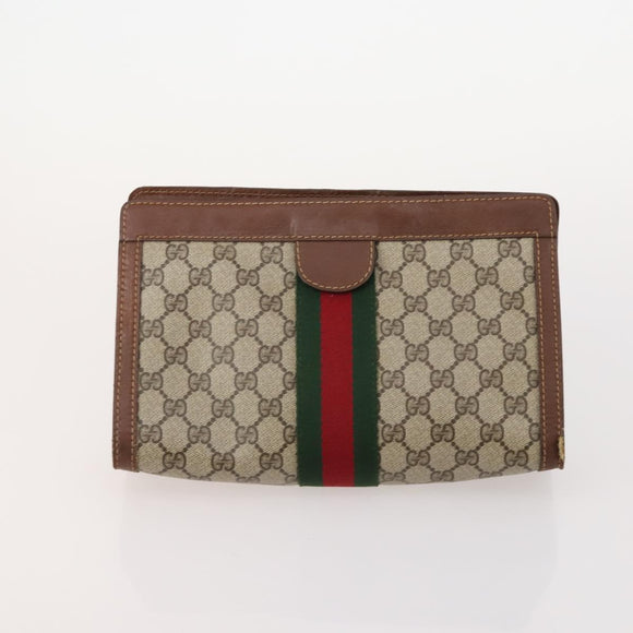 GUCCI GG Supreme Web Sherry Line Clutch Bag PVC 4 Set Beige Gold Auth 180890