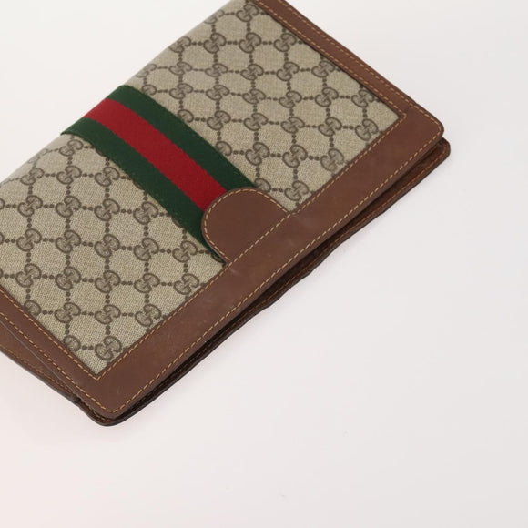 GUCCI GG Supreme Web Sherry Line Clutch Bag PVC 4 Set Beige Gold Auth 180890