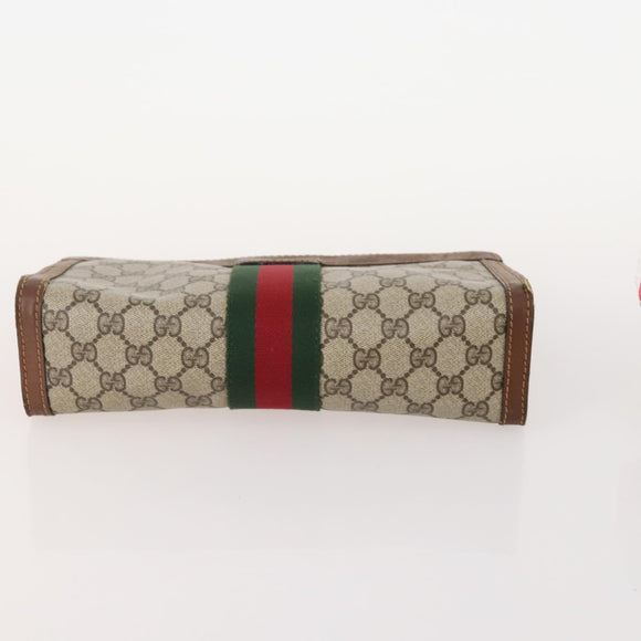 GUCCI GG Supreme Web Sherry Line Clutch Bag PVC 4 Set Beige Gold Auth 180890