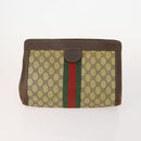 GUCCI GG Supreme Web Sherry Line Clutch Bag PVC 4 Set Beige Gold Auth 180890-2