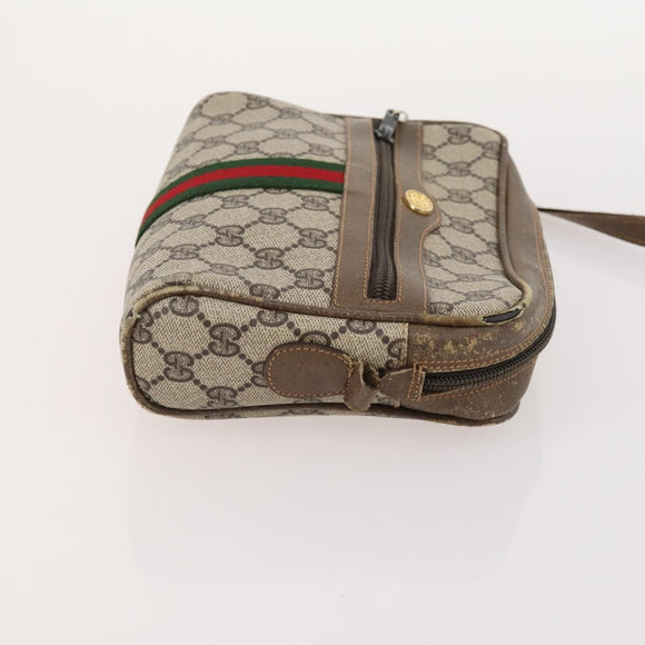 GUCCI GG Supreme Web Sherry Line Clutch Bag PVC 4 Set Beige Gold Auth 180890