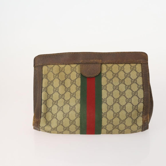 GUCCI GG Supreme Web Sherry Line Clutch Bag PVC 4 Set Beige Gold Auth 180890