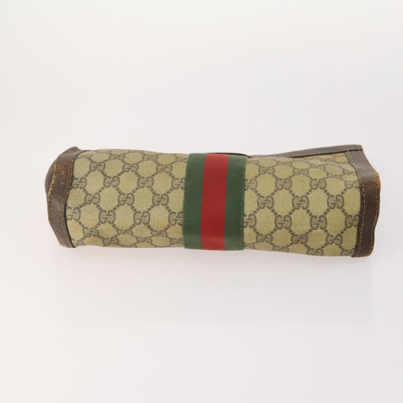 GUCCI GG Supreme Web Sherry Line Clutch Bag PVC 4 Set Beige Gold Auth 180890