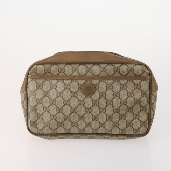 GUCCI GG Supreme Web Sherry Line Clutch Bag PVC 4 Set Beige Gold Auth 180890