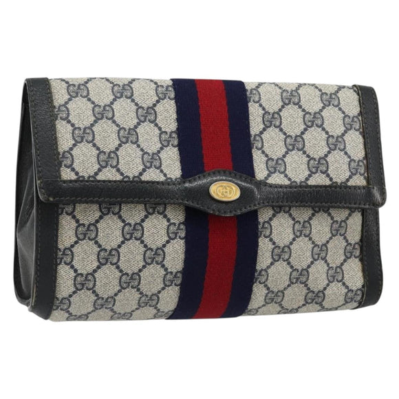 GUCCI GG Supreme Sherry Line Clutch Tas PVC Marine Goud 41 014 3087 25 Auth 180897