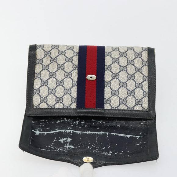 GUCCI GG Supreme Sherry Line Clutch Tas PVC Marine Goud 41 014 3087 25 Auth 180897