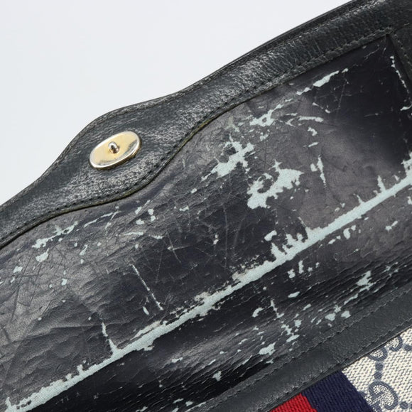 GUCCI GG Supreme Sherry Line Clutch Tas PVC Marine Goud 41 014 3087 25 Auth 180897