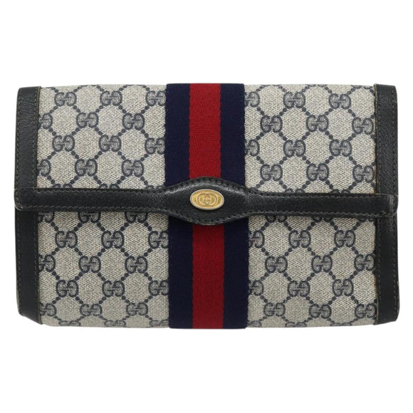 GUCCI GG Supreme Sherry Line Clutch Tas PVC Marine Goud 41 014 3087 25 Auth 180897